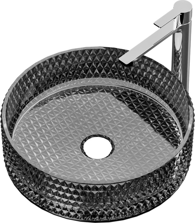 Immagine prodotto Emke Lavabo da appoggio, 360 x 360 x 112 mm, Lavabo in vetro nero, Lavabo da appoggio rotondo (360 mm, 360 mm)