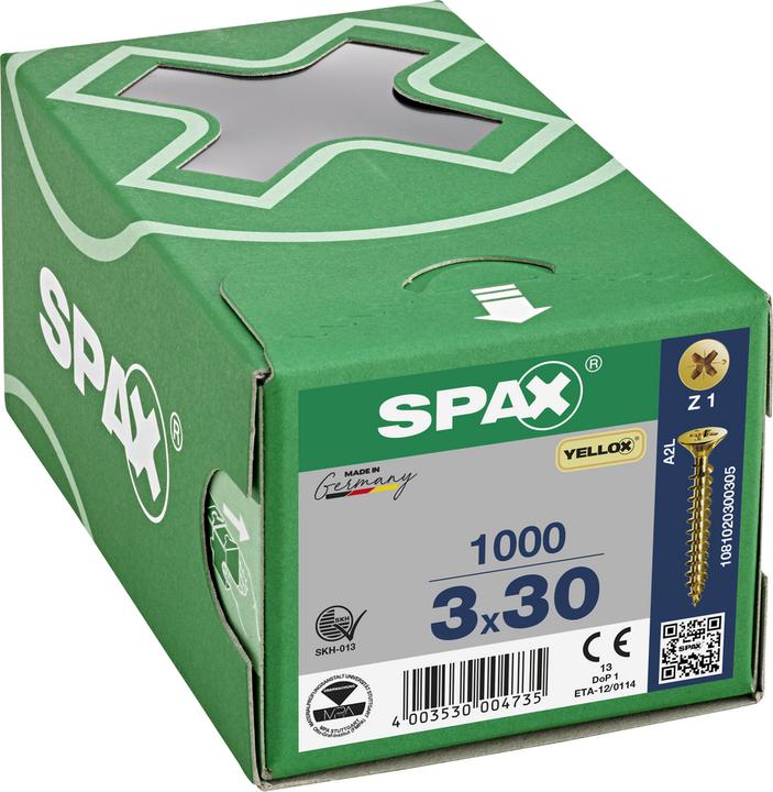 Actual product image Spax Countersunk Head Brake Ribs Cross Recess Z1 Fully Threaded Yellox (1000 Screws per piece)