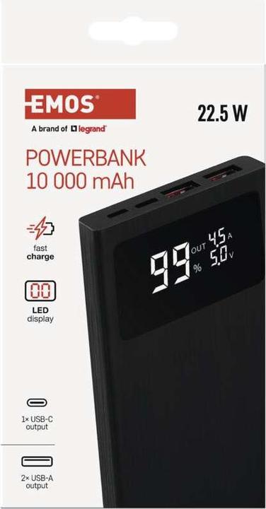 Actual product image Emos BetaQ 20 powerbank, 20,000 mAh, 22.5 W, black (20000 mAh, 22.50 W, 74 Wh)