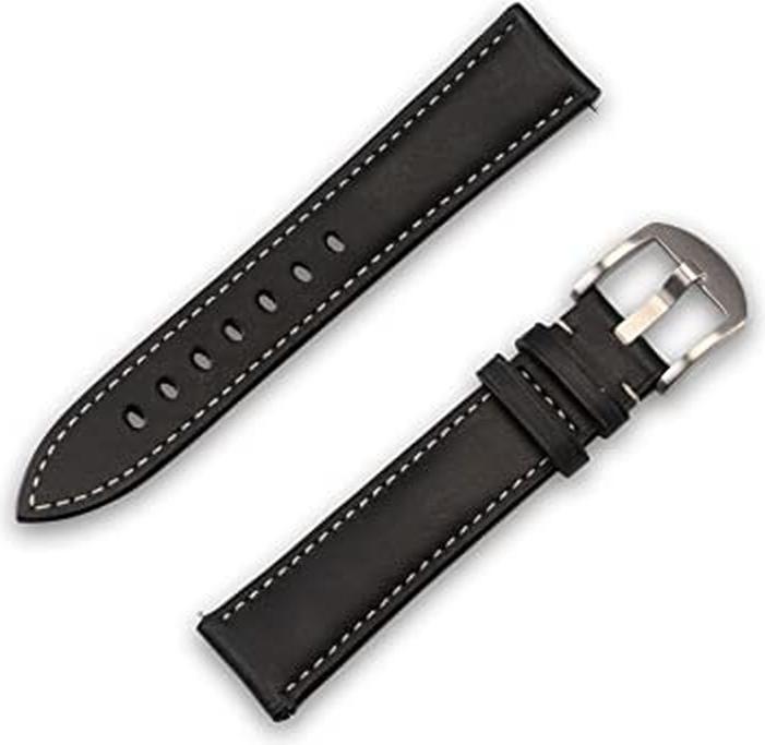 JT Berlin Watchband Charlie | Universal 20mm | schwarz - Edelstahl | M | 10848 (10848) (20 mm, Echtes Leder, Edelstahl)