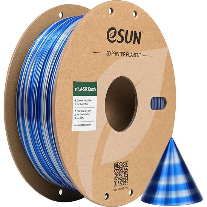 eSUN ePLA-Silk Candy Silber-Blau Filament 1.75mm 1Kg (PLA+, 1.75 mm, 1000 g, Mehrfarbig), 3D Filament, Mehrfarbig