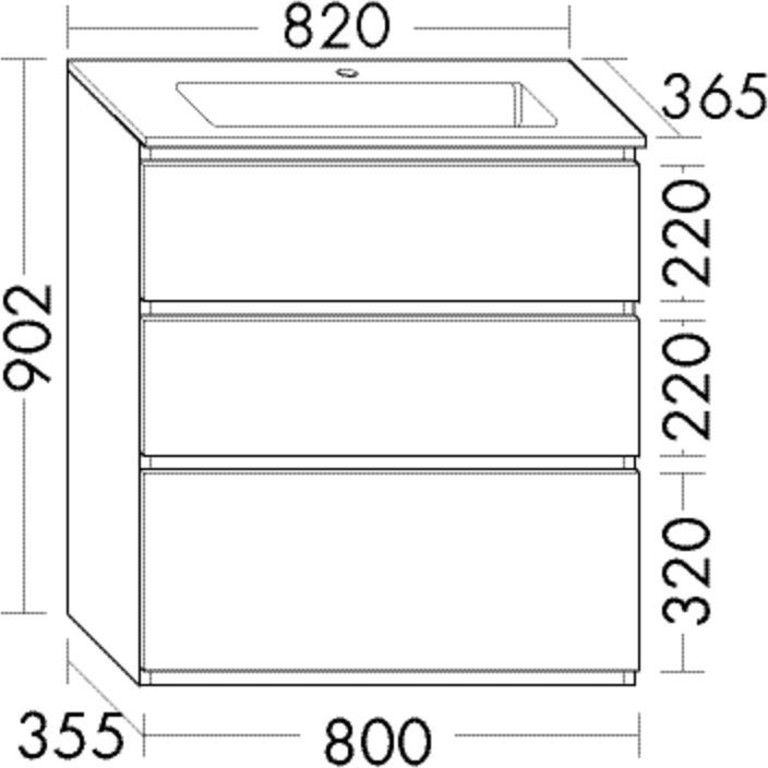 Immagine prodotto burgbad Lavabo in getto minerale Lin20 colore bianco opaco con mobiletto 3 cassetti, 820x365x902 mm
