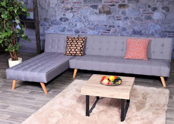 Actual product image Swisshandel24 Corner sofa HWC-K38, sofa folding, reclining surface left/right, fabric/textile solid wood FSC (Corner sofa)