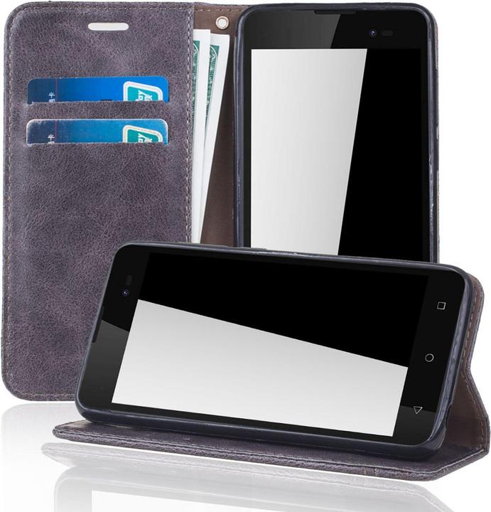 Produktbild König Design Handy Tasche Wiko Sunny 2 Plus Flip Cover Case Schutz Hülle Wallet Schale Grau (Wiko Sunny 2 Plus)