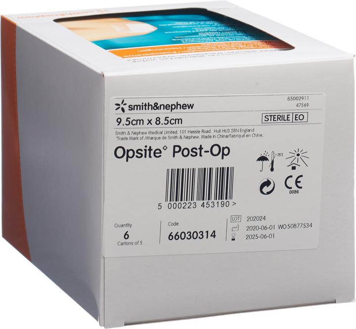 Actual product image Smith & nephew Wound plaster Opsite Post-op foil dressing 9.5x8.5cm sterile, 6 x 5 pieces (30 x)