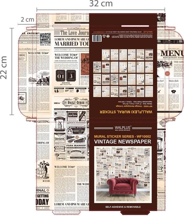 Immagine prodotto Walplus Wall Tattoo Vintage Giornale Vintage Wall Sticker Wall Sticker (147 x 119 cm)