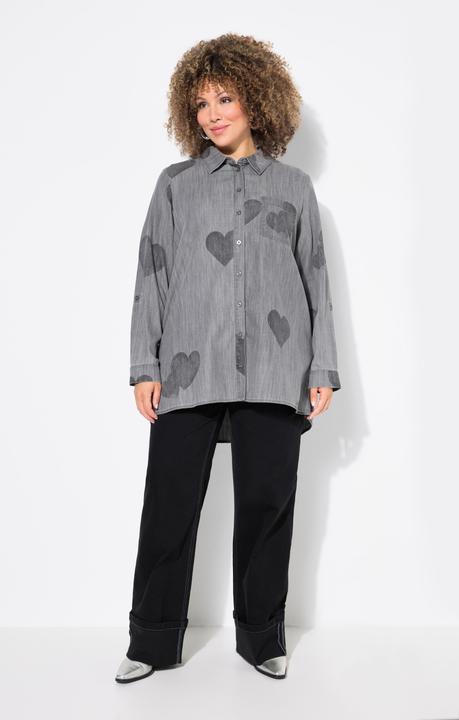 Actual product image Ulla Popken Heart Print Long Sleeve Lyocell Denim Blouse (42, 44)