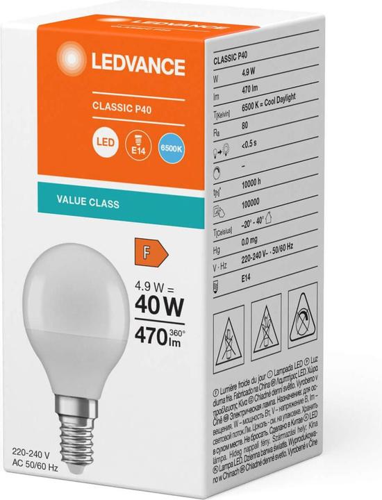Actual product image Ledvance LED drop lamp (E14, 4.90 W, 470 lm, 1 x, F)