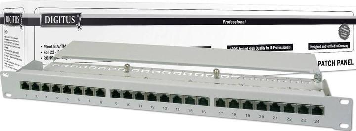 Produktbild Digitus CAT 5e Class D Patch Panel geschirmt 16-Port RJ45 8P8C LSA 1HE Rack Mount Farbe Grau RAL 7035
