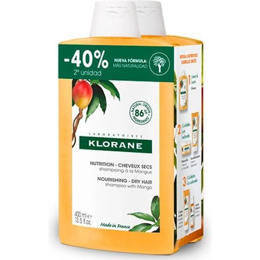 Klorane, Shampoo, Trockenes Haar Shampoo Mango 2x400ml (800 ml, Trockenshampoo)