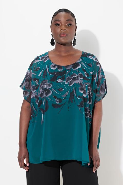 Actual product image Ulla Popken Layered Floral Chiffon Blouse (50, 52)