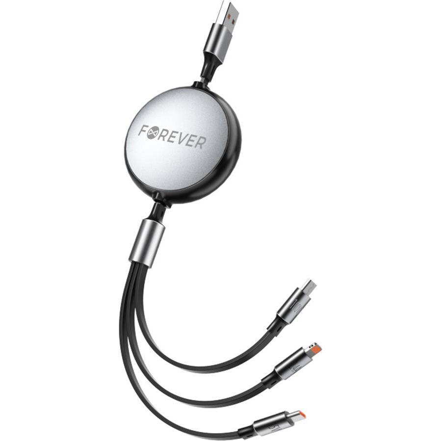 Thumbnail - Forever 3in1 Kabel USB - Lightning + 2x USB-C 1,2 m 100W schwarz (1.20 m, USB 3.2 Gen 1), USB Kabel