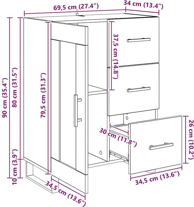 Image du produit vidaXL Rechteckige Anrichte (69.50 x 34 x 90 cm)