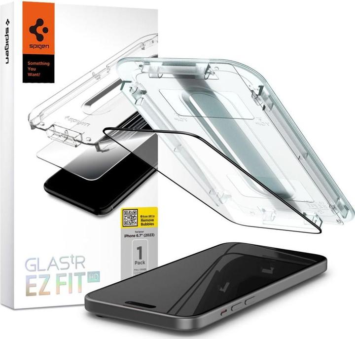 Actual product image Spigen TEMPERED GLASS GLAS.TR "EZ FIT" FC IPHONE 15 PLUS BLACK (1 pcs., Apple iPhone 15 Plus)