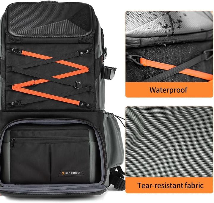 Produktbild K&F Concept Grosse Fotografen-Rucksacktasche mit Laptopfach und wasserdichter Regenhülle (Fotorucksack, 33 l)