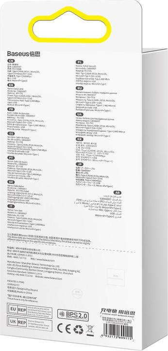 Actual product image Baseus Bright Mirror 3, USB 3-in-1 cable for micro USB / USB-C / Lightning 66W / 2A 1.1m (Purple) (1.10 m, 66 W)