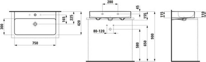 Actual product image Laufen VAL countertop washbasin, 1 tap hole, with overflow, US closed 750x420mm, H816285 (420 mm, 750 mm)