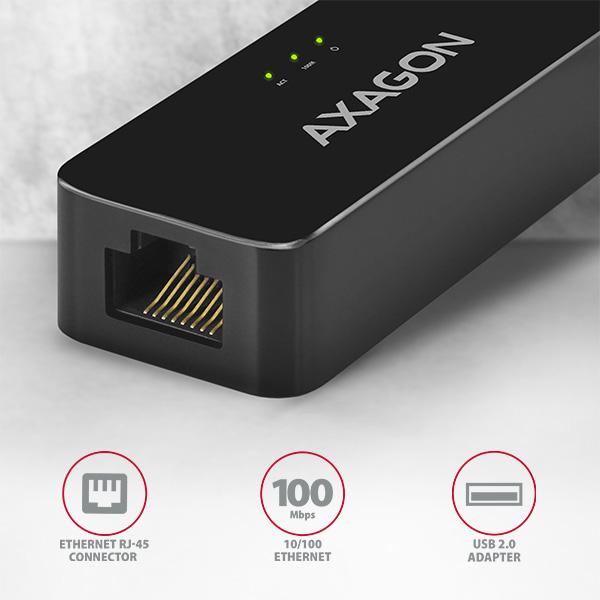 Actual product image Axagon ADE-XR Fast Ethernet 10/100 Adapter - USB 2.0 Type A (USB 2.0, RJ45 (1x))