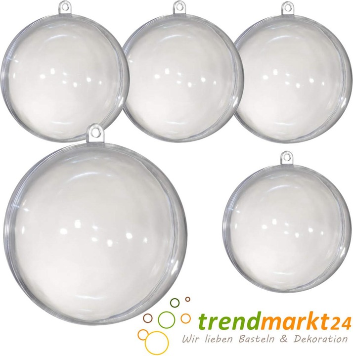 Produktbild trendmarkt24 Kunststoffkugel transparent zerlegbar 10cm, 5 Stück Acrylkugeln (5 -teilig)