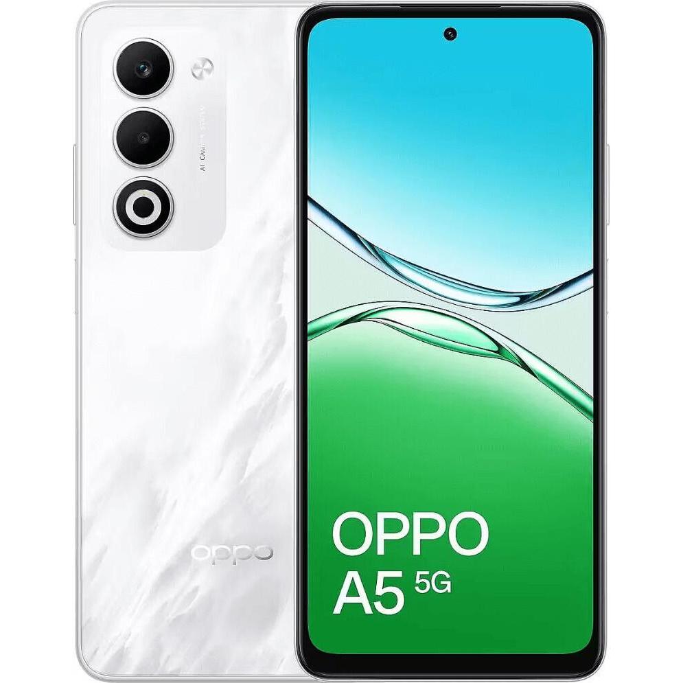 OPPO A5 5G (128 GB, Mist White, 6.67", Hybrid Dual SIM, 4G), Smartphone, Weiss