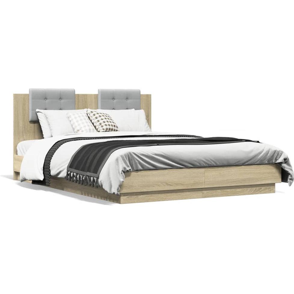 VidaXL, Bett, Bettgestell mit Kopfteil & LED-Leuchten (120 x 200 cm)