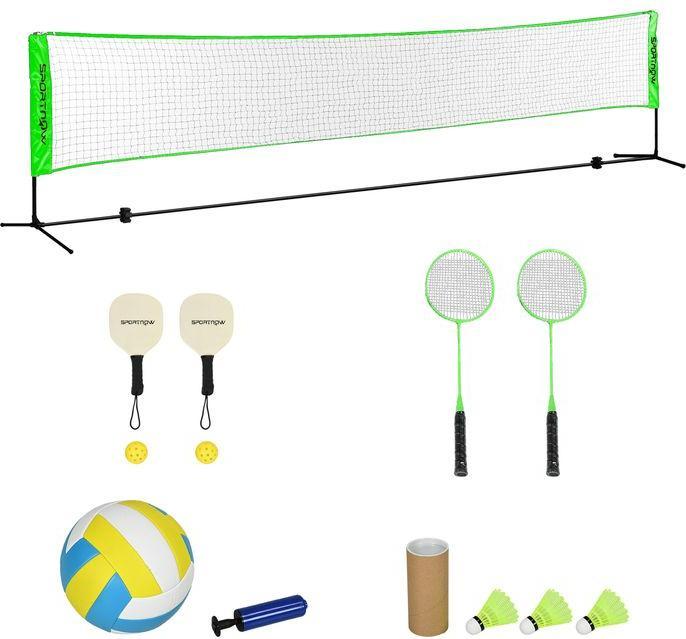 Immagine prodotto Swisshandel24 Badminton Set, Badmintonnetz mit Ständer, Federbällen, 4 Schlägern, Stahl