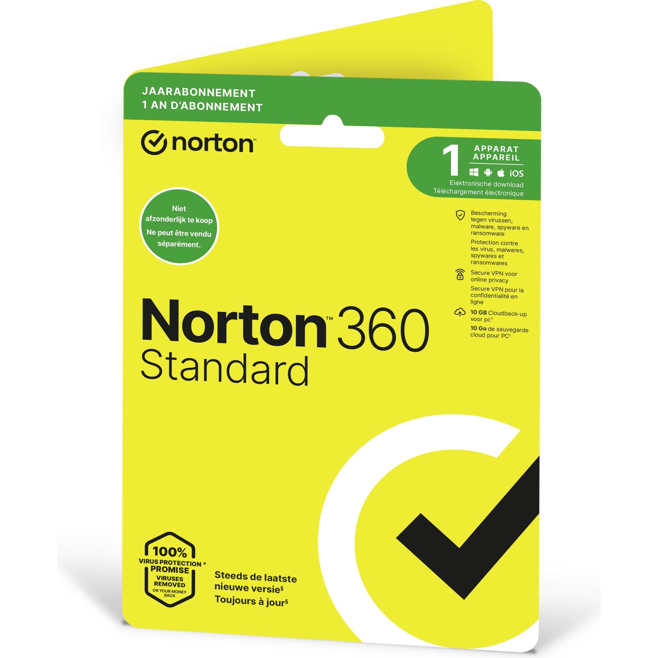 Norton FPP: 360/Standard/10GB/1 Benutzer/1 Gerät/12M/Beigefügtes Bundle/Empower/Nicht-Abonnement per Mac OS & iOS & Android