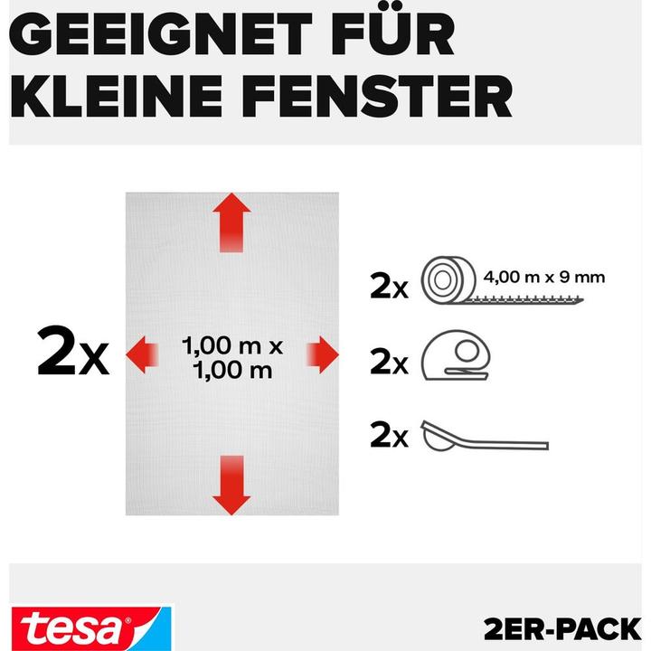 Produktbild tesa 2x Insektenschutz COMFORT für Fenster, mit Klettband, selbstklebend, ohne Bohren (100 x 100 cm)