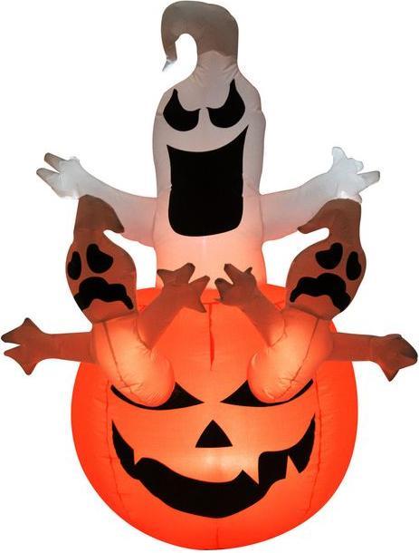 Produktbild Swisshandel24 Aufblasbarer Kürbis Geist Gespenst Halloween Deko Figur Luftfigur mit LED Beleuchtung, Polyester, 12