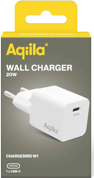 Productafbeelding Aqiila Chargebird W1 - Wandlader, 20W PD - Wit (20 W, 1 portie)