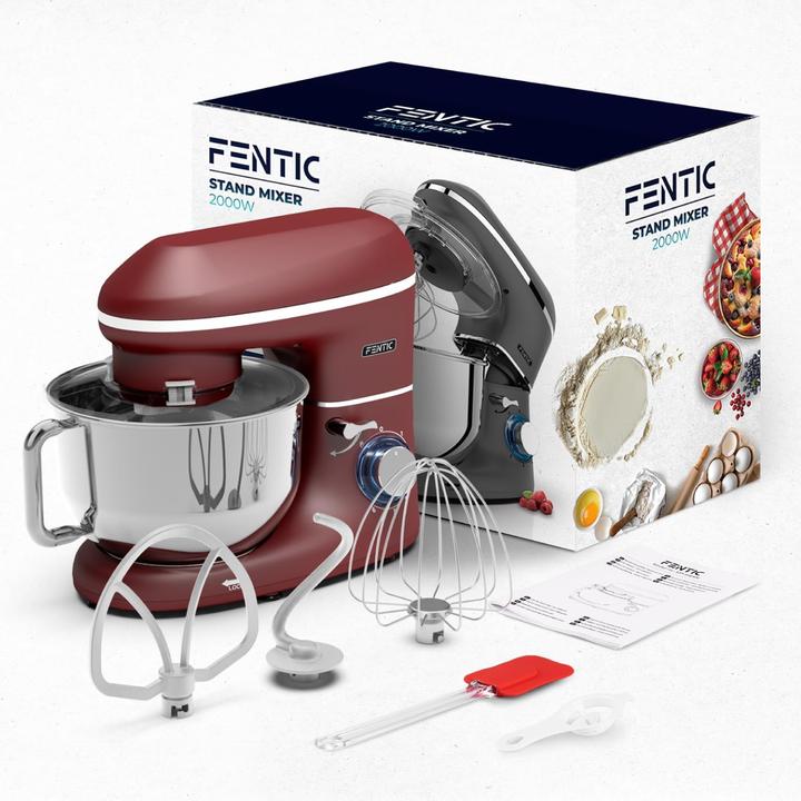 Produktbild Fentic Keukenmachine - 1500W - RVS Mengkom (6,2 L) - Keukenrobot - Mixer met Garde, Deeghaak en Menghaak - (2000 W, 6.20 l)