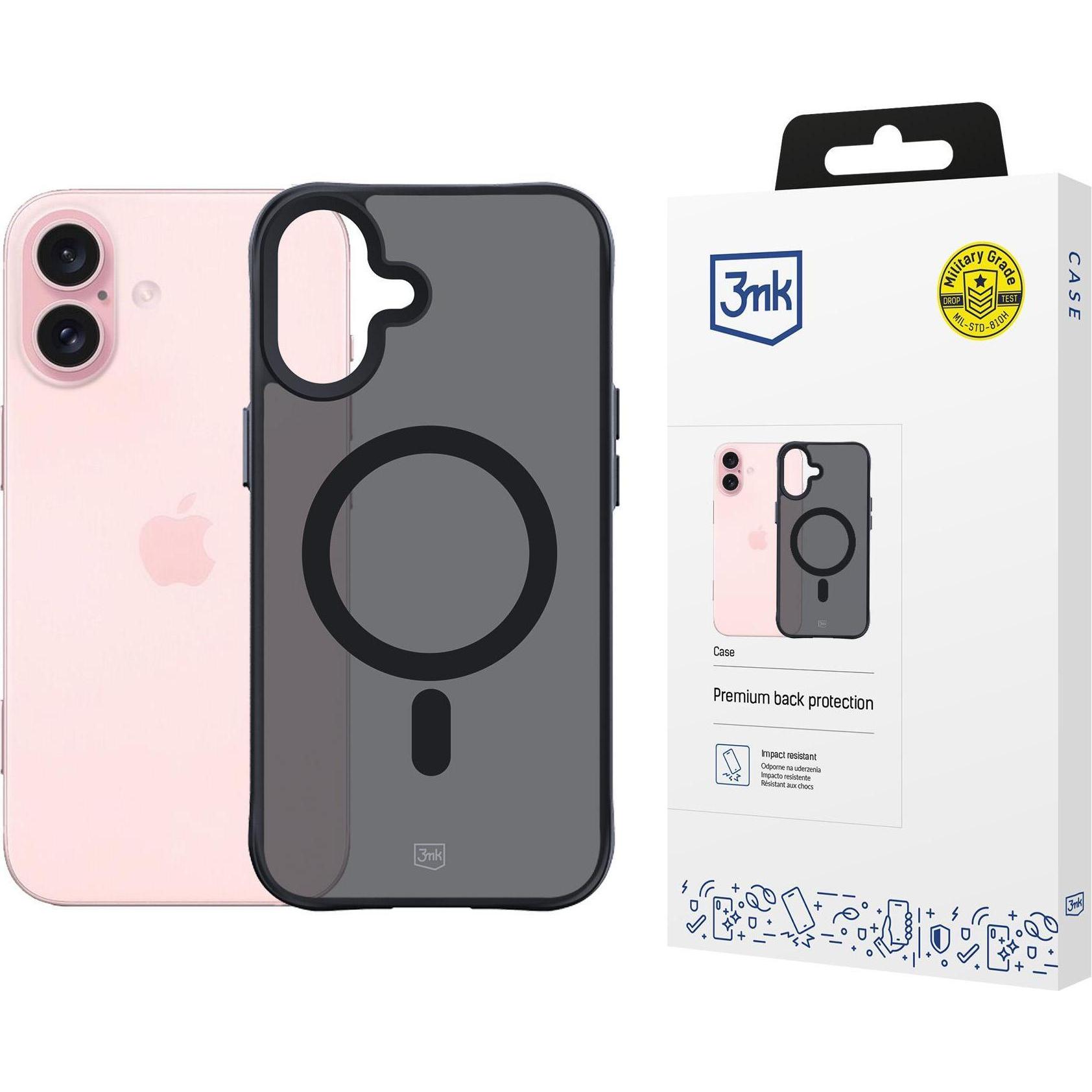 3MK Smoke MagCase iPhone 16 (Apple iPhone 16), Cover smartphone, Nero