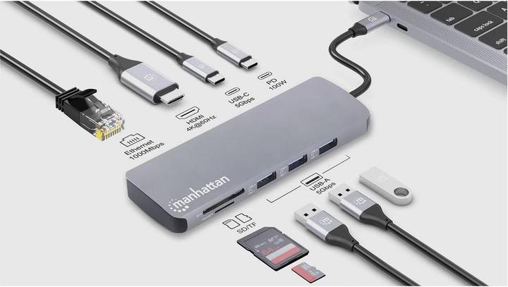 Immagine prodotto Manhattan USB-C PD auf HDMI 9-in-1 4K Dockingstation / Multiport Hub (USB-C, 9 porte)