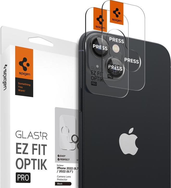 Immagine prodotto Spigen Optik.Tr Fotocamera iPhone 14/14 Plus EZ FIT Lente 2szt./2pcs czarny/nero AGL05213 (2 Pezzo/i, Apple iPhone 14 Plus, Apple iPhone 14)