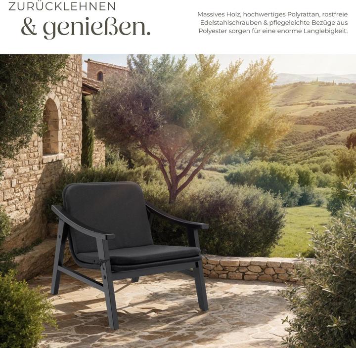 Produktbild tectake Rattan Stuhl Treviso, Holzgestell und Polsterauflage