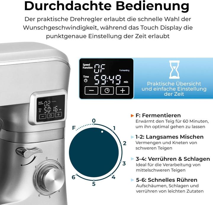 Image du produit KLAMER Küchenmaschine Classic 1400 W – 5,5 L Rührschüssel aus Edelstahl, Knet-, Rühr- & Schneeb… (1400 W, 5.50 l)