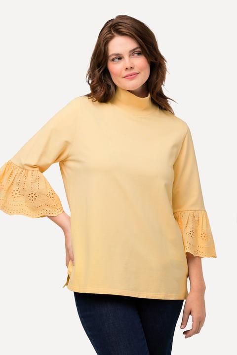 Image du produit Ulla Popken Sweat-shirt à col montant et manches 3/4, dentelle et coton bio (50, 52)