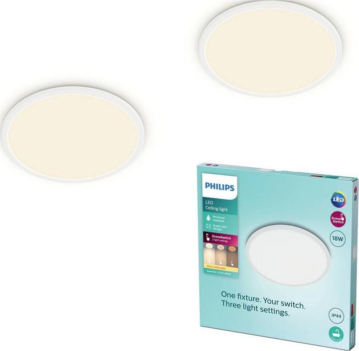 Actual product image Philips Multipack 2x Superslim 3-in-1 LED Leuchte SceneSwitch CL550 18W IP44 150 (1500 lm)