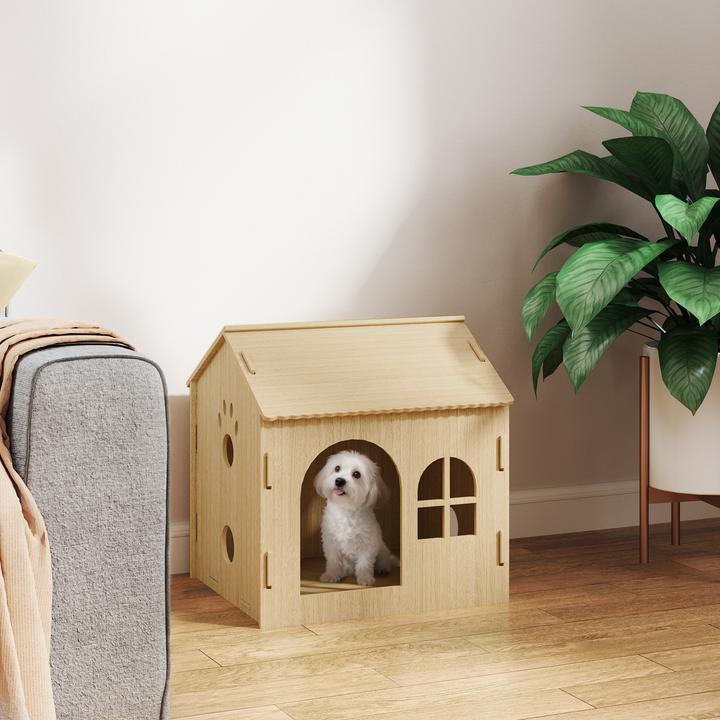 Produktbild PawHut Hundehütte MDF Eiche (Hundehütte)