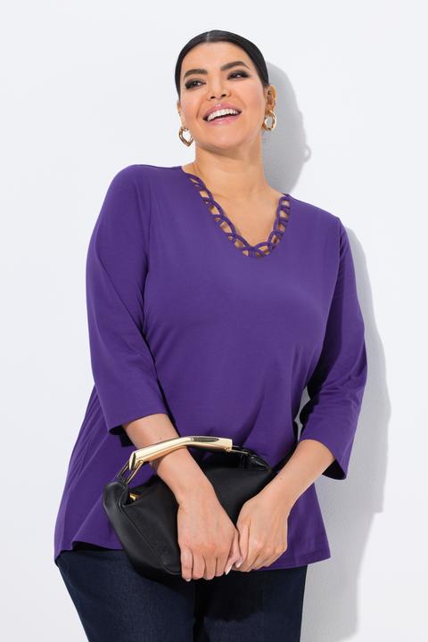 Actual product image Ulla Popken Openwork Trim 3/4 Sleeve Tee (46, 48)