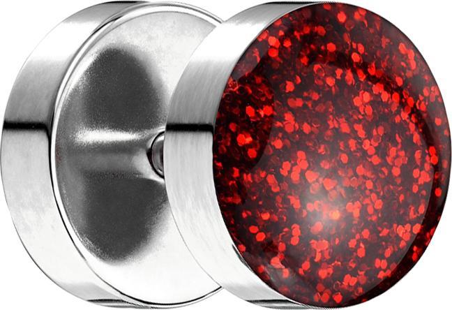 Immagine prodotto Star Piercing Fake Plug mit glitter Kuppel rot (senza ottone, Acciaio chirurgico 316L)