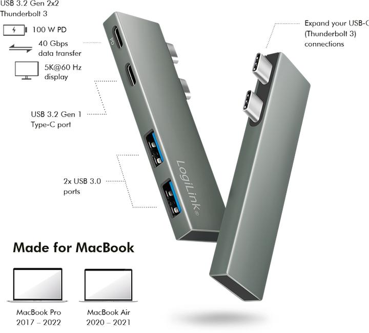 Immagine prodotto LogiLink Docking station USB 3.2 Gen2x2, 4 porte, PD, argento (USB-C, 4 porte)