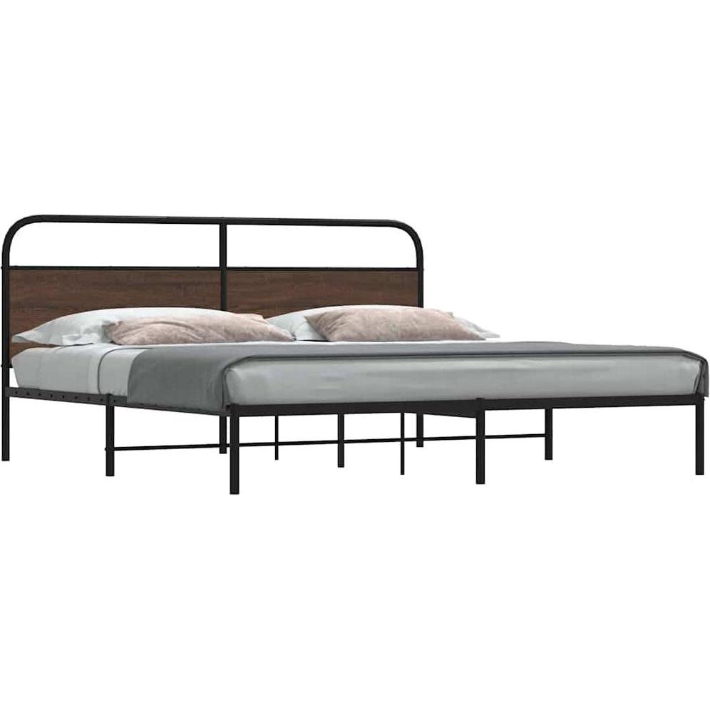 VidaXL, Bett, Metallbett ohne Matratze Braun Eichen-Optik 183x213 cm (183 x 213 cm)