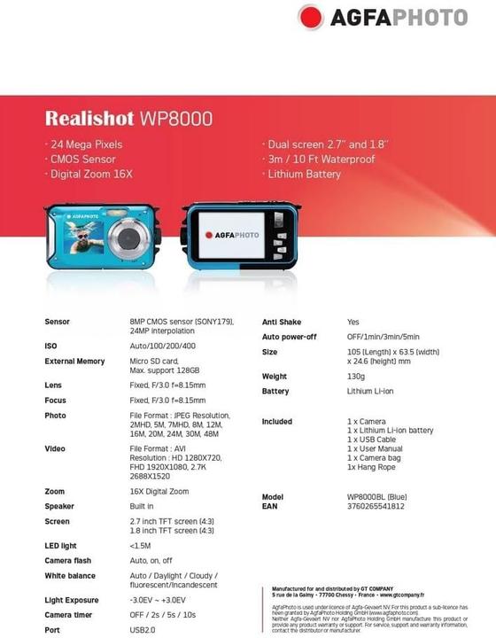 Produktbild AGFAPHOTO Realishot WP8000 (24 Mpx, 1/3.06")