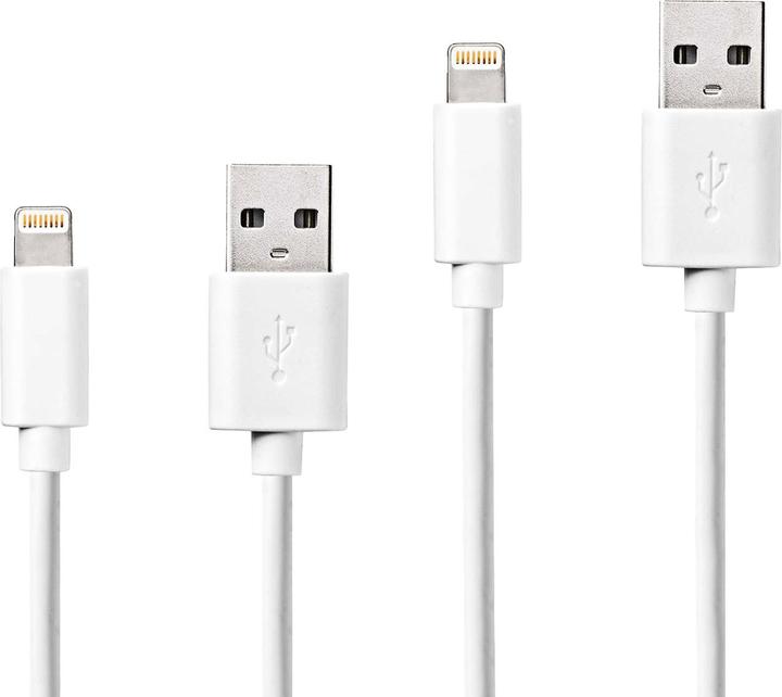 Produktbild Nedis 2er-Set iPhone Lightning Ladekabel, USB-A, Apple MFi zertifiziert, 1 m, weiss (1 m, USB 2.0, 12 W)