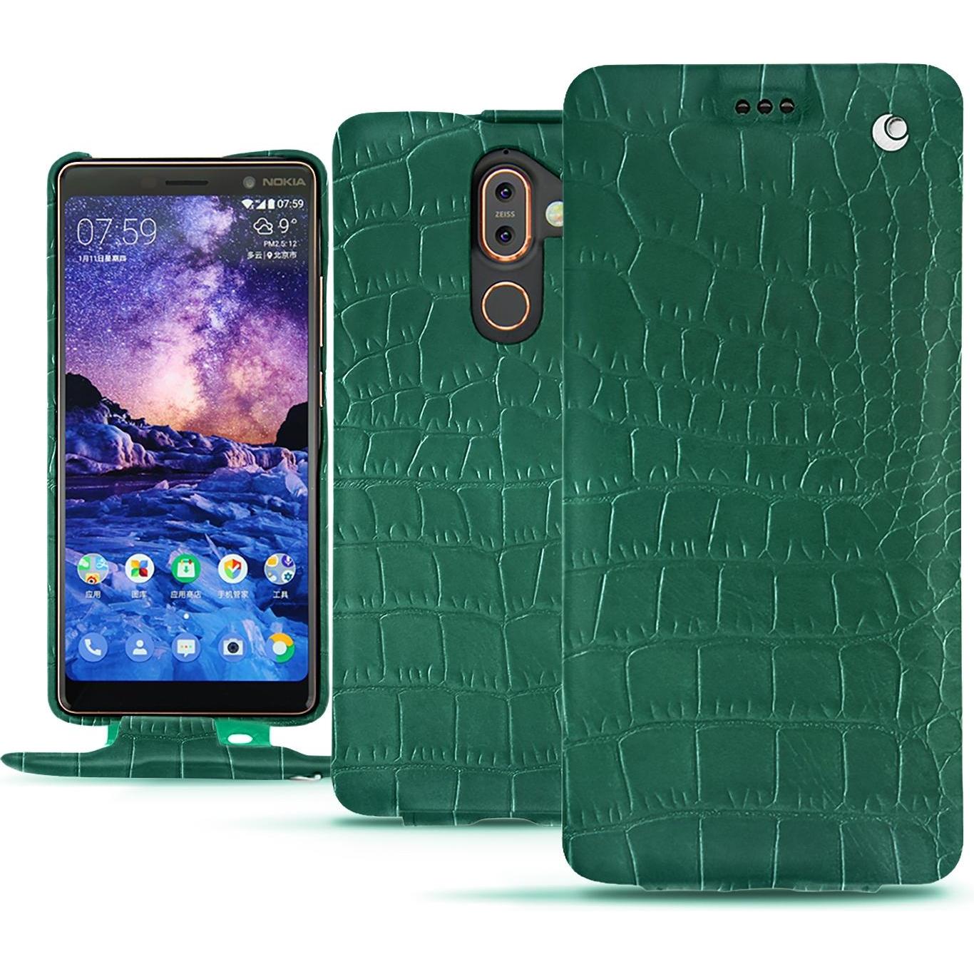 Noreve Lederschutzhülle vertikal (Nokia 7 Plus), Smartphone Hülle, Grün
