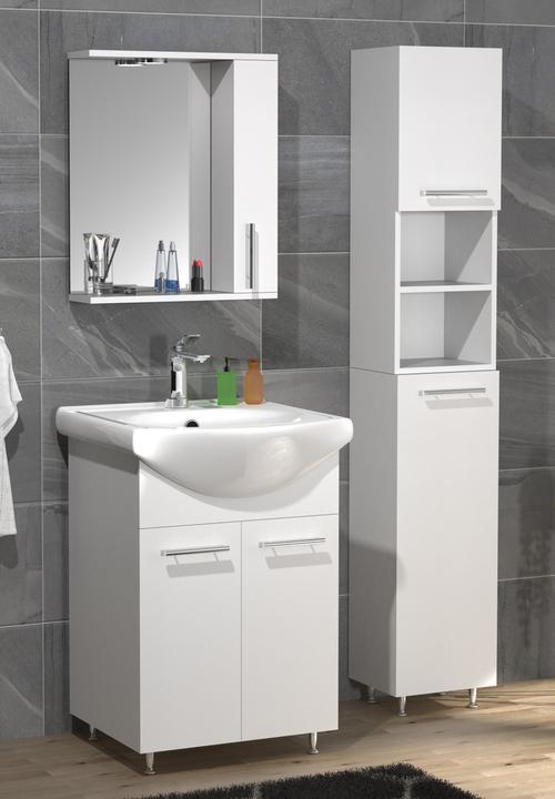 Meuble Lavabo VCM Lisalo XL - Armoire Basse 3 Portes + Lavabo Céramique 75x45 Cm (blanc)