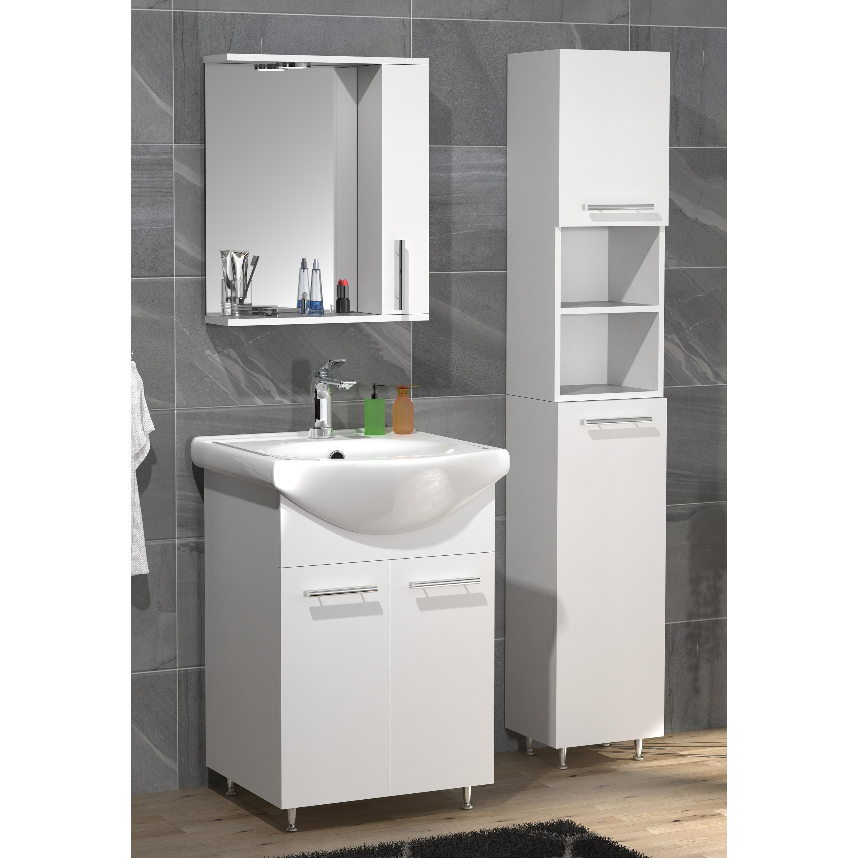 VCM, Badmöbelset, 4-tlg. Waschplatz Waschtisch Badmöbel Set Waschbecken Spiegeschrank Hochschrank Drehtüren Lisalo M