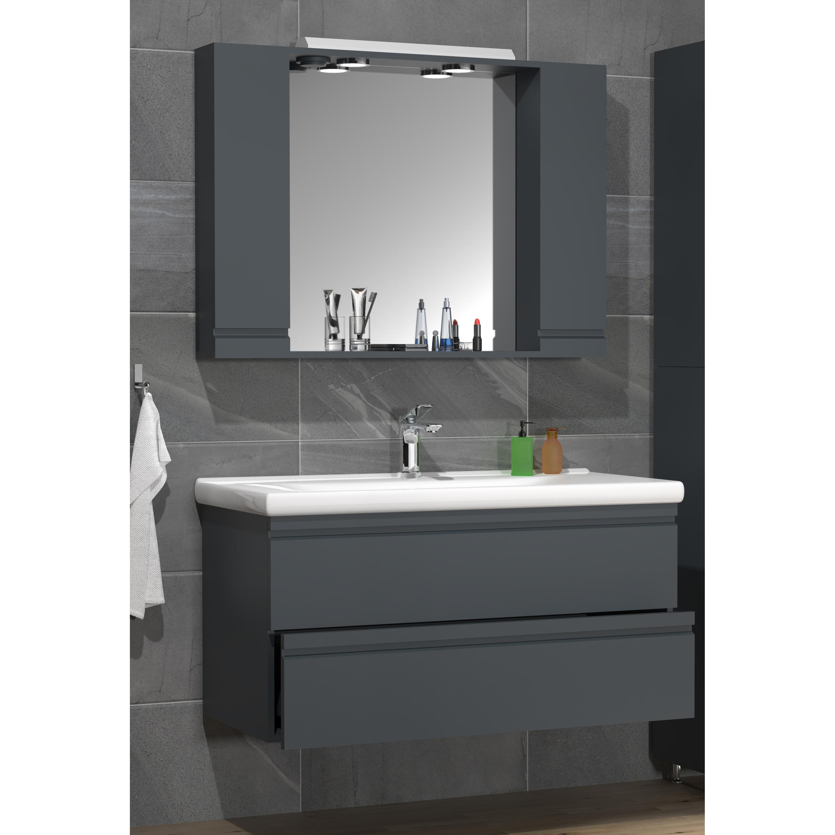 VCM, Badmöbelset, 3-tlg. Waschplatz Waschtisch 100 cm Badmöbel Set Waschbecken grifflose Schublade Spiegelschrank