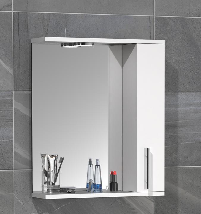 Produktbild VCM Badspiegel Wandspiegel 50 cm Hängespiegel Spiegelschrank Badezimmer Drehtür Beleuchtung Lisalo M (50 x 14 x 60 cm)